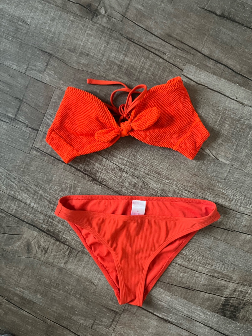 Bright Orange Textured Bikini Set - Two Piece Swimwear